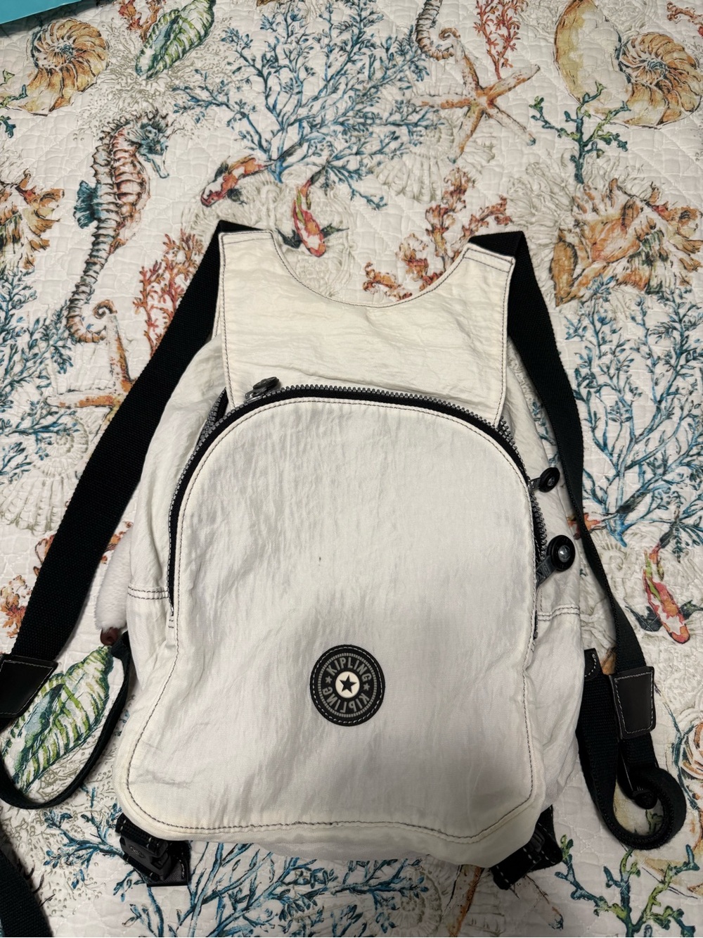 Vintage Kipling White crinkle-nylon convertible Backpack